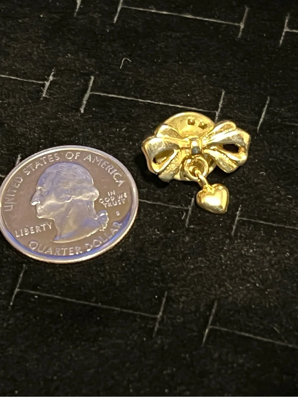 Gold toned Bow and Heart Dangle Pin - Women Jewelry